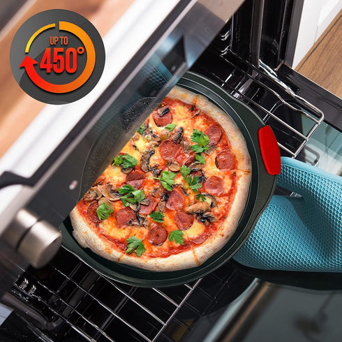 NutriChef 2-Piece Nonstick Pizza Tray, 13-Inch Round Carbon Steel Baking Pan with Perforated Holes, Dishwasher Safe