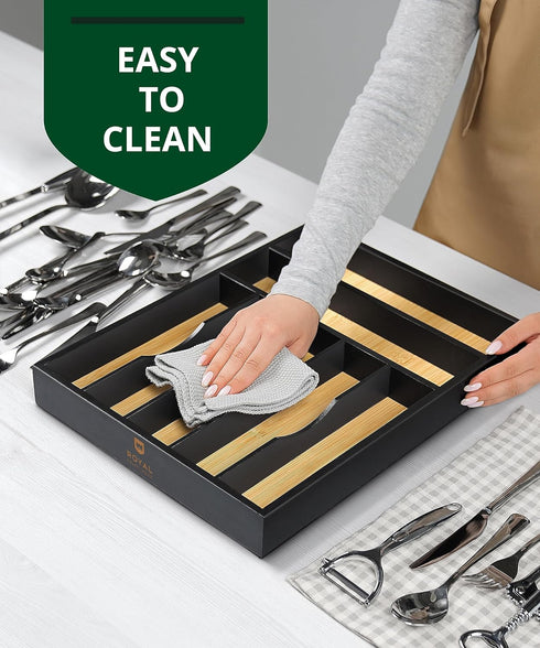 ROYAL CRAFT WOOD Luxury Bamboo Utensil Rack, Kitchen Drawer Organizer with Grooved Dividers for Flatware, 7 Slot
