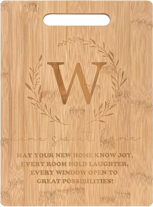Bamboo Carved Cutting Board Gift for Home Kitchen, Housewarming, Wedding, Christmas, Monogrammed Initial W
