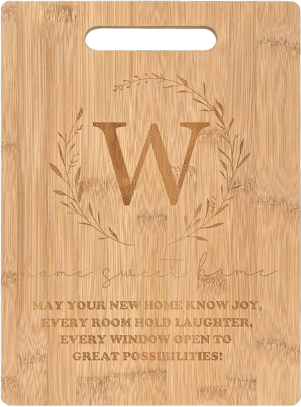 Bamboo Carved Cutting Board Gift for Home Kitchen, Housewarming, Wedding, Christmas, Monogrammed Initial W