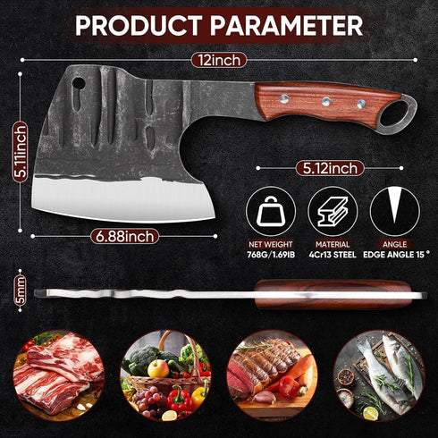 Dream Reach Heavy Duty Meat Bone Cleaver Knife, Handmade Butcher Knife with Sheath, Hand Forged Full Tang Chopper for