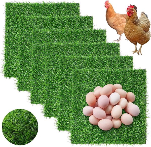 Owfeel 6 Pack Chicken Nesting Pads, 12x12 Washable Artificial Grass Mat for