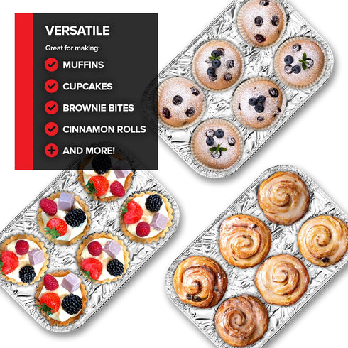Stock Your Home Disposable Muffin Tins, 20-Count 6-Cup Standard Size Foil Muffin Pans for Baking, Parties, Holidays