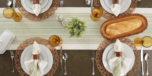 DII Fringed Stripe Tabletop Runner - Everyday Collection, 14x72, Thyme