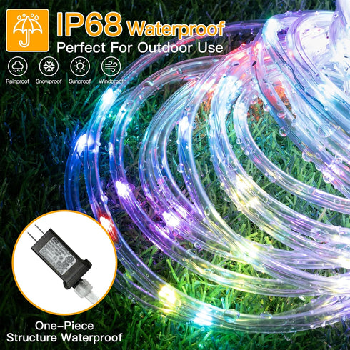 66FT 200 16 Ollny Rope Lights Outdoor Color Changing, LED Waterproof Plug in Christmas Lights with Remote, Colors