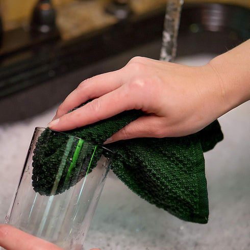 Kitchen Towels Dishcloths 100% Cotton, Set of 8, Dark Green and White Dish Cloth Towels, Tea Towels, Reusable and Absorbent Cleaning Cloths, Oeko-Tex Cotton, 12 in x 12 in by Sticky Toffee
