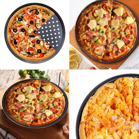 Pizza Steel Pan for Oven, 12 Inch Nonstick Round Pizza Baking Sheet, Perforated Carbon Steel Pizza Bakeware