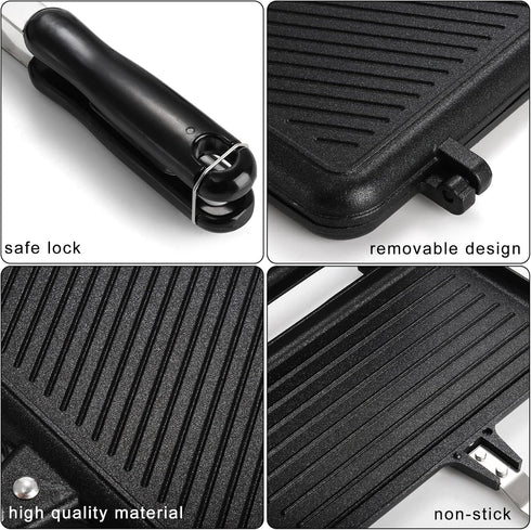 SOUJOY Sandwich Maker, Non-stick Grill Panini Maker with Handle, Stovetop Toasted Aluminum Flip Pan for Indoor Outdoor