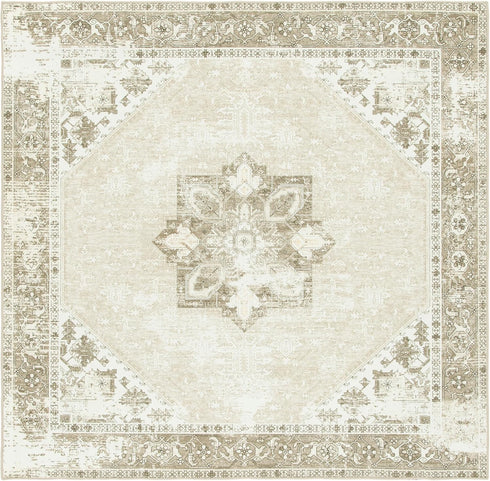 SAFAVIEH Washable Rug Tucson Collection - 3' Square, Sage & Ivory, Slip