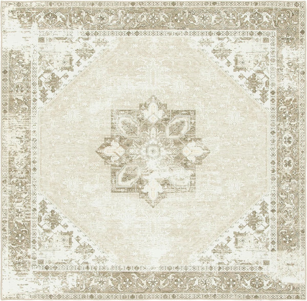 SAFAVIEH Washable Rug Tucson Collection - 3' Square, Sage & Ivory, Slip