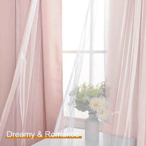 Grommet 52" 84", 2 DWCN Layered Curtains Blackout and Sheer Curtains with Tiebacks Top Window Curtain Panels for Living