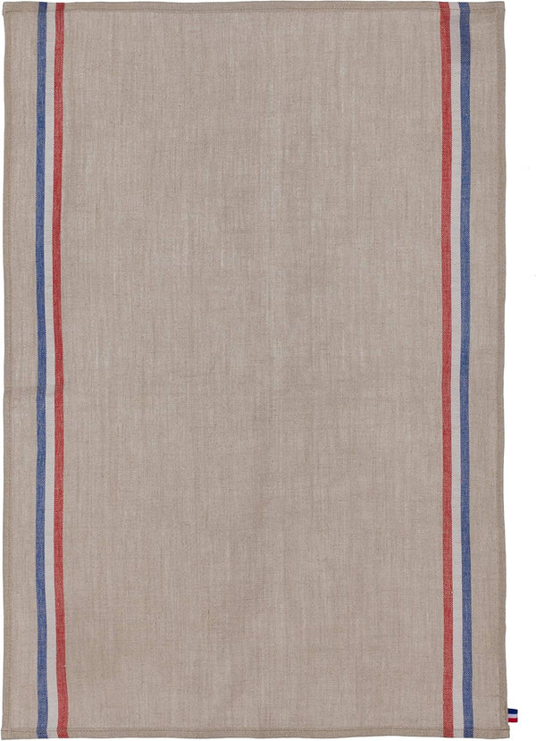 French 100% Linen Towel, Tricolore Naturel, 17 by 26 Inches in Beige, Red and Blue