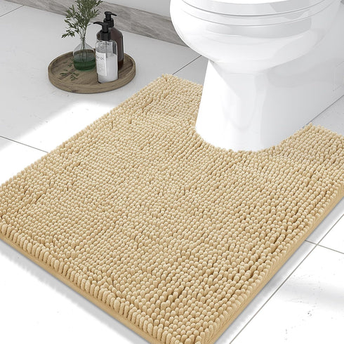 Smiry Chenille U-Shaped Toilet Bathroom Rugs, Soft Absorbent Non-Slip Contoured Machine Washable Bath Mats (24"x20",