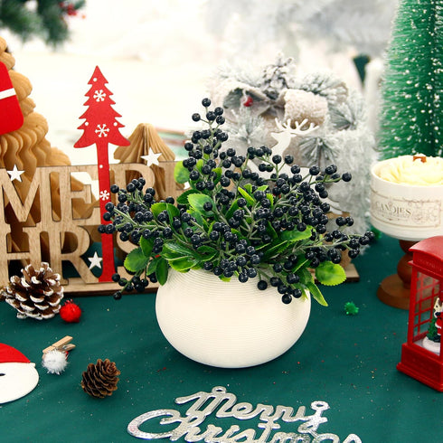 6 Pack Felice Arts Artificial Black Berry Stems Fake Holly Berries Halloween Picks for Xmas Tree Ornaments DIY Wreath