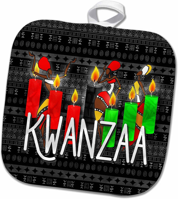 3D Rose Kwanzaa African American Dancers and Kinara Candles Pot Holder, 8 x 8