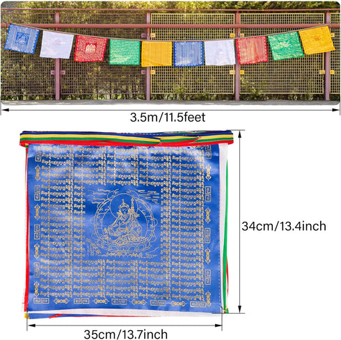 ZenBless Tibetan Prayer Flags Set, 10 Flags, 13.7"x13.4", Buddhist Flag Blessed by Tibetan Monks for Outdoor Garden