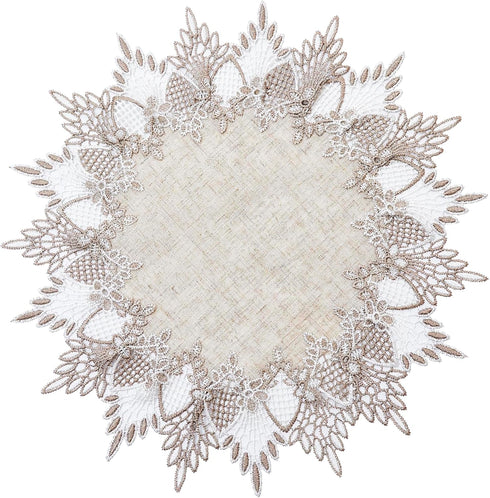 Natural Linen Doily 15 inches Round Neutral Earth Tones Beige Lace Coffee