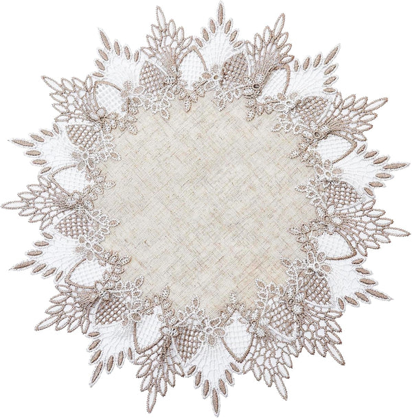 Natural Linen Doily 15 inches Round Neutral Earth Tones Beige Lace Coffee