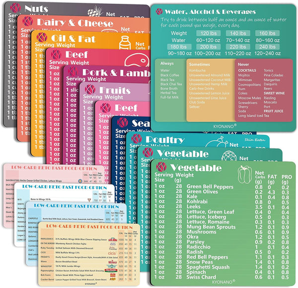 Keto Diet Cheat Sheet Fridge Magnet Charts - 12 Pcs Quick Reference Guide with 228 Foods