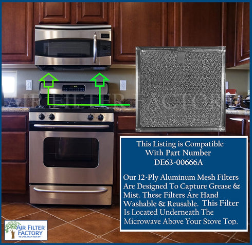 Microwave Filter 6.75" X 6.34" DE63-00666A Replacement, 2-Pack for Samsung Over The Range Kitchen Oven Vent