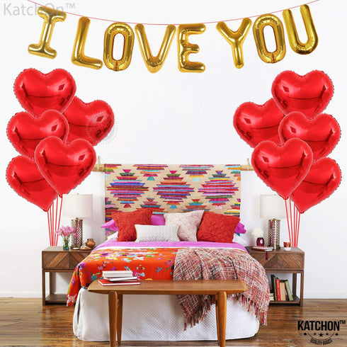 KatchOn I Love You Balloons Set, 18 Inch, Pack of 18, Foil Red Heart Balloons for Valentine's Day Decorations