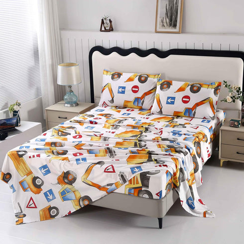4PCS Full,Cozy Set 1 14'' 1 2 SDY Tractor Sheets Construction Sheets for Kids Boys Girls Teens,Car Sheet Included