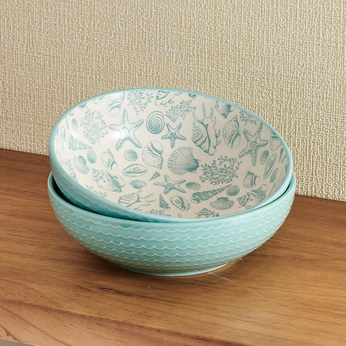 Pfaltzgraff Venice Set of 2 Teal and White Pasta Bowls, 8 Inch