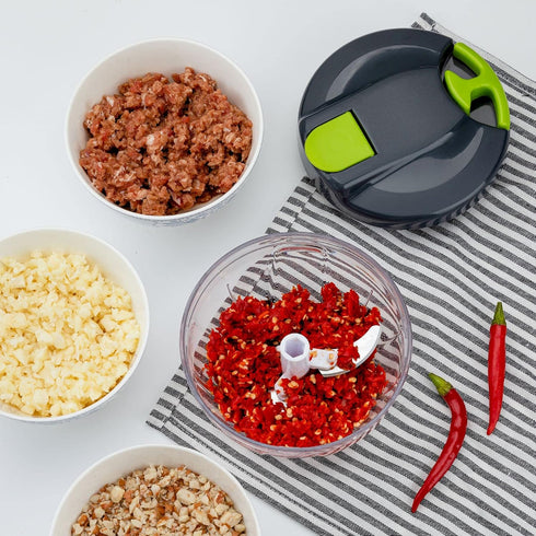 Multi-Function Manual Food Chopper & Processor, Vegetable Shredder & Garlic Press, Ideal for Onions, Peppers & Fruits