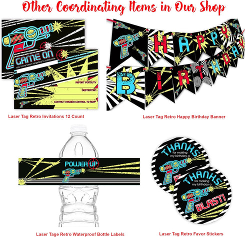 Laser Tag Brights Invitations, 12 Invitations + 12 Envelopes, Double Sided Party Supplies
