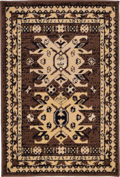 Unique Loom Taftan Collection Area Rug - Border Geometric Tribal Design, 2 ft 2 in x 3 ft, Brown/Tan