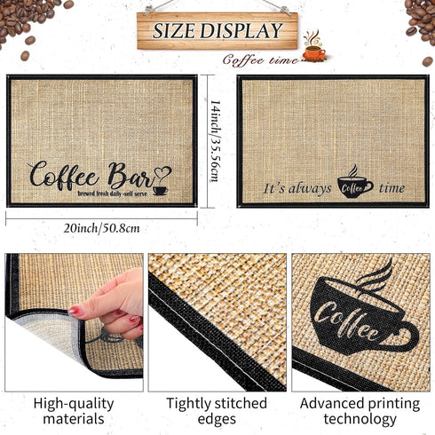 Cunhill 2 Pieces Coffee Bar Mat, 20 x 14 Inch Coffee Bar Decoration, Coffee Placemats for Coffee Machine Countertops