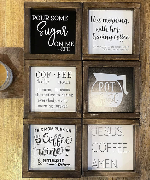 SIMPLY ANI Pot Head Coffee Signs, Funny Kitchen Decor for Coffee Bar, Farmhouse Coffee Signs Decor, Mini Gifts 7x7 Inch