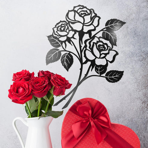 Vivegate Giant Rose Metal Art - Rose Flower Wall Decor for Living Room (Large - 17.5"X13.5")