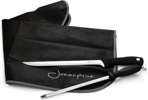 Ham Carving Knife with Honing Steel and Ham Cover - Professional Set for Slicing Ham & Prosciutto
