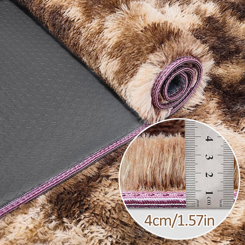 2x10 Super Soft Fluffy Living Room Area Rug ft Tie-Dyed Brown Shaggy Furry Carpet Washable Non-Slip Floor Rugs Bedroom