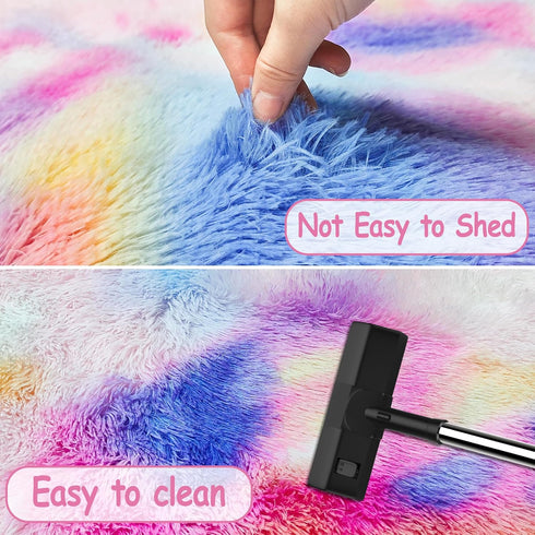 Pink Rainbow Tie Dyed Rug 2x6 ft, Plush High Pile Shag Carpet, Soft Runner for Bedroom Living Room Nursery Decor