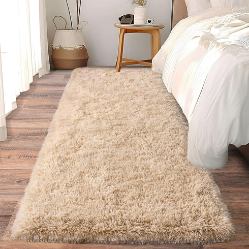 Soft Runner Rugs for Bedroom Hallways, 2x6 Beige Fluffy Shag Throw Area Rug Non Slip for Bedside Dorm Living Room