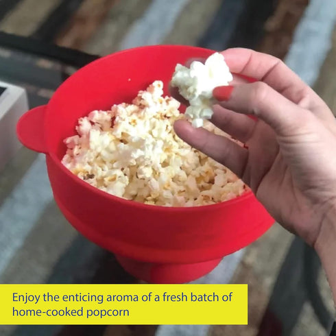 Microwave Popcorn Popper with Lids, Silicone, No Oil or Butter Required, Collapsible Bowls, BPA-Free Container, Red