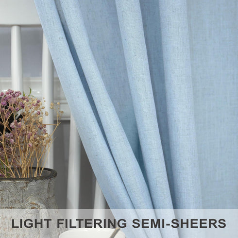 Grommet 108 inches 2 Set 108 inch Linen Curtains Long Panels for Living Room Sliding Glass Door Back Tab Pocket Semi