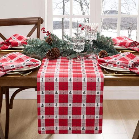 13"x70", Elrene Home Fashions Sherwood Tree Dobby Christmas/Holiday Cotton Dining Table or Console Runner, Red