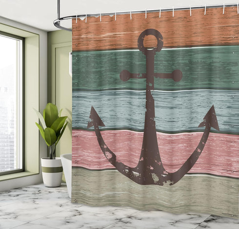 Ambesonne Anchor Shower Curtain, Ocean Theme Rustic Marine Design, Cloth Fabric with 12 Hooks, 69" x 75"