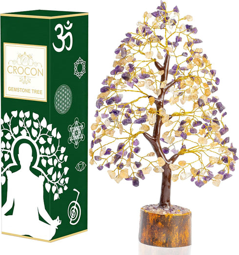 Amethyst & Citrine Crystal Tree of Life, Handmade Gemstone Tree, Feng Shui Decoration, Spiritual Gift, Healing Crystal