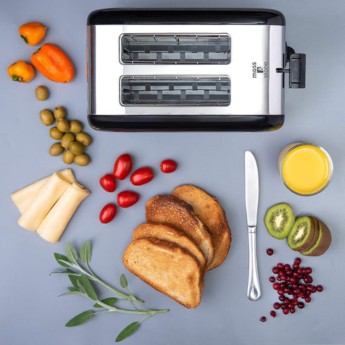 Moss & Stone 2 Slice Toaster with 1.5in Extra-Wide Slot, 5 Shade Settings, Removable Crumb Tray, Black