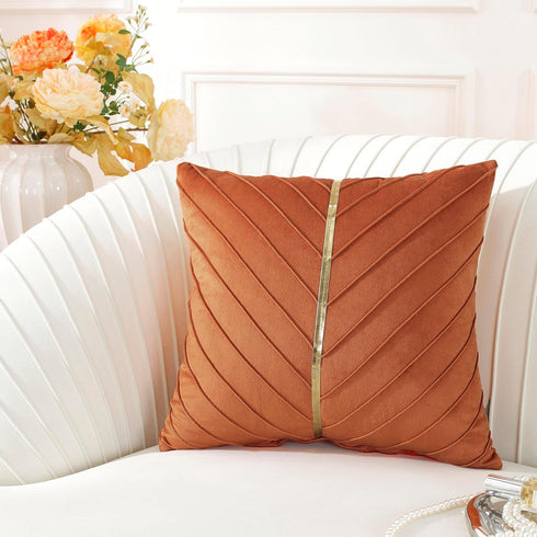 TAOSON Dark Orange Velvet Throw Pillow Covers,Pack of 2 with Gold Leather Valentines