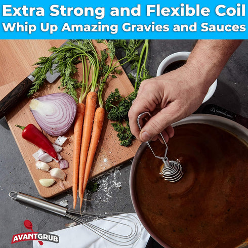 Chef Grade Extra Strong 8 Inch French Coil Whisk, Best Metal Galaxy Kitchen Whisk for Mixing Gravy
