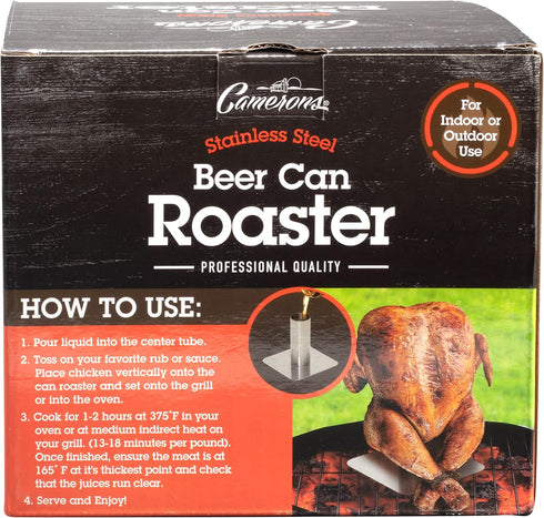 Camerons Beer Can Roaster - Stainless Steel BBQ Grill Chicken Roaster for Juicy Poultry, Indoor & Outdoor Use
