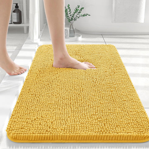OLANLY Bathroom Rugs 30x20, Extra Soft Chenille Bath Mats, Non-Slip, Quick Dry, Machine Washable, Yellow