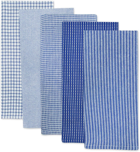 DII Everyday Cotton Kitchen Towels, Ultra Absorbent Dishtowel Set, Assorted Blue, 5 Piece