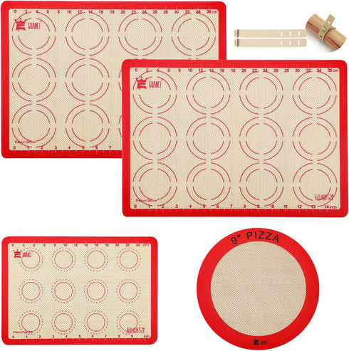 Silicone Baking Mat Set of 4, GUANCI Non-Stick Reusable Pizza Bakeware Mat for Making Cookies, Pizza, Pastry, Bread