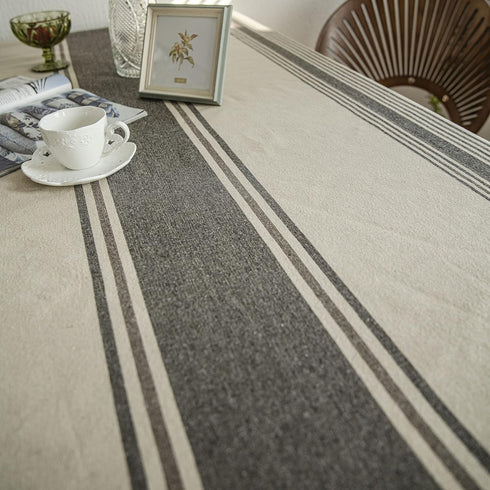 ArtBud 55" 102" (8-10 Burlap Cotton Linen Table Clothes Farmhouse Tablecloth Striped Picnic Table Cover Heavy Fabric